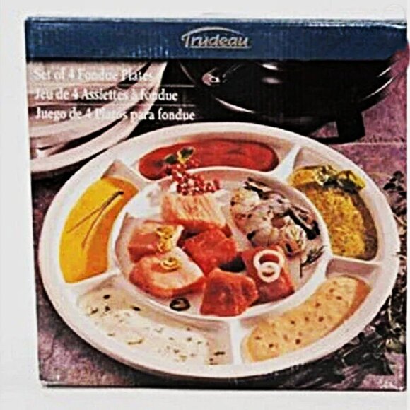 NIB Trudeau Fondue Sushi Appetizer Plate 10" Divided Round Stoneware Set 4 - Picture 1 of 3